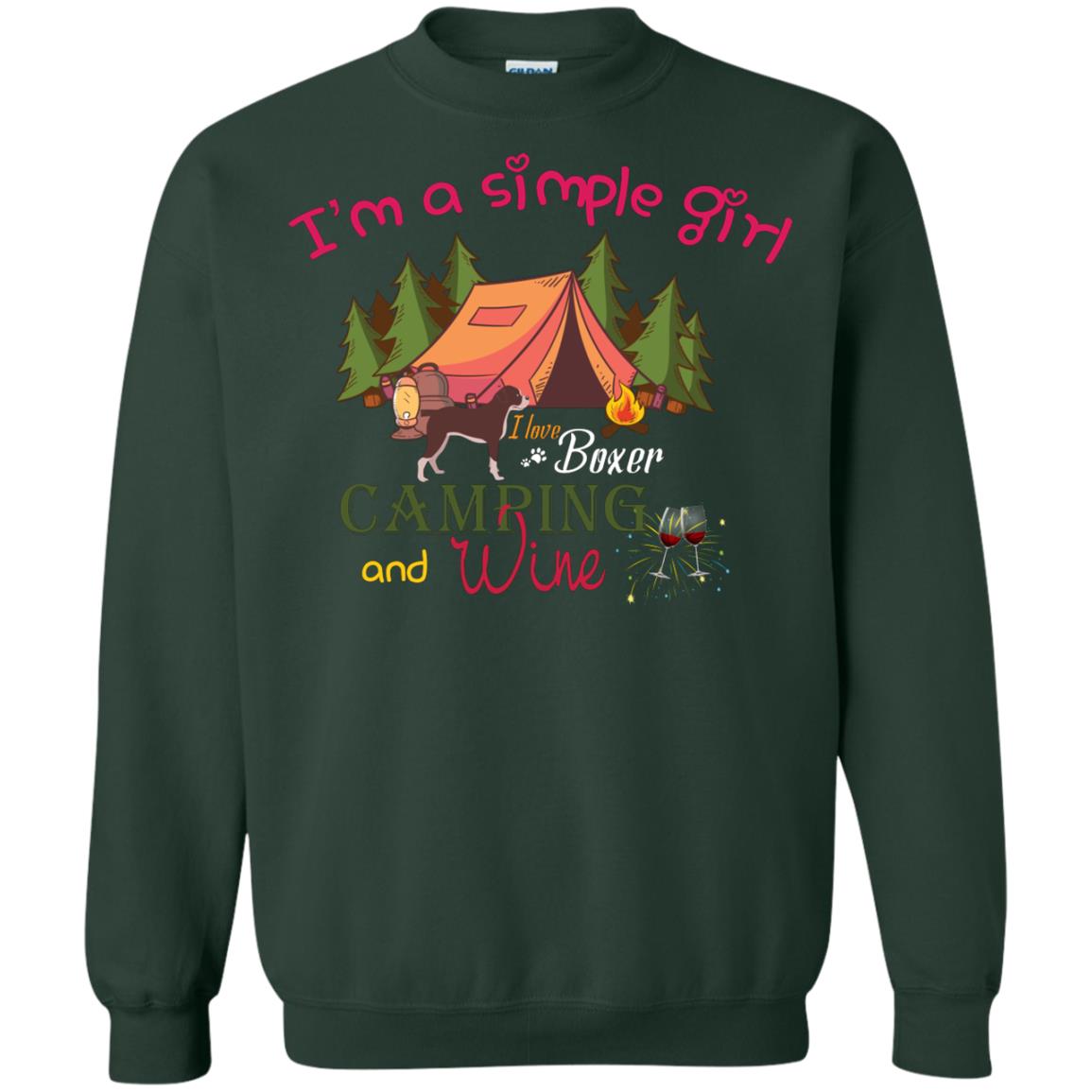 I’m A Simple Girl I Love Boxer Dog Camping And Wine Shirt Forest Green