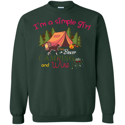 I’m A Simple Girl I Love Boxer Dog Camping And Wine Shirt Forest Green