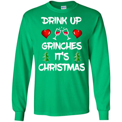 Wine Lover T-shirt Drink Up Grinches It's Christmas Irish Green