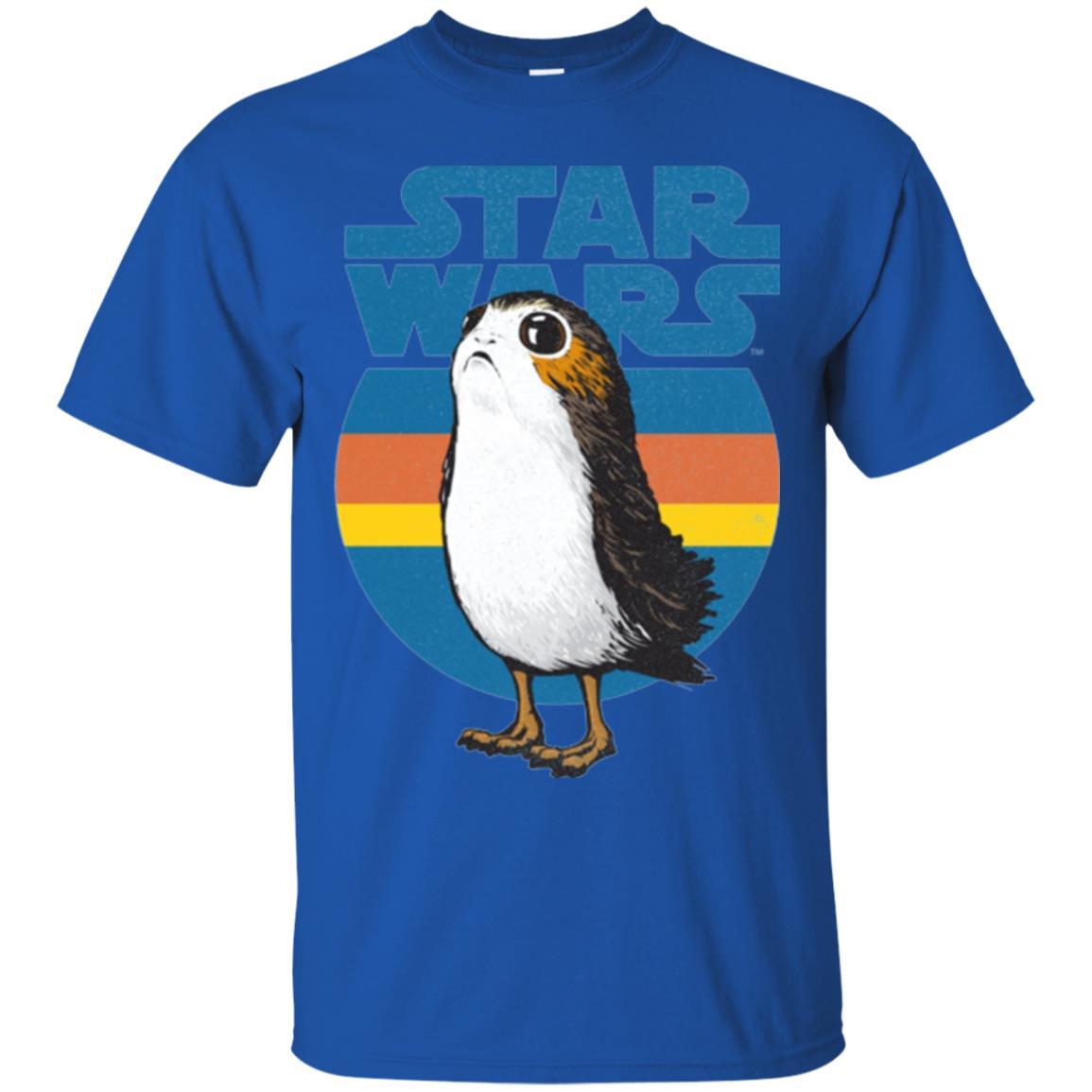 Film T-shirt Star Wars Last Jedi Porg Retro Stripes Logo Graphic Royal