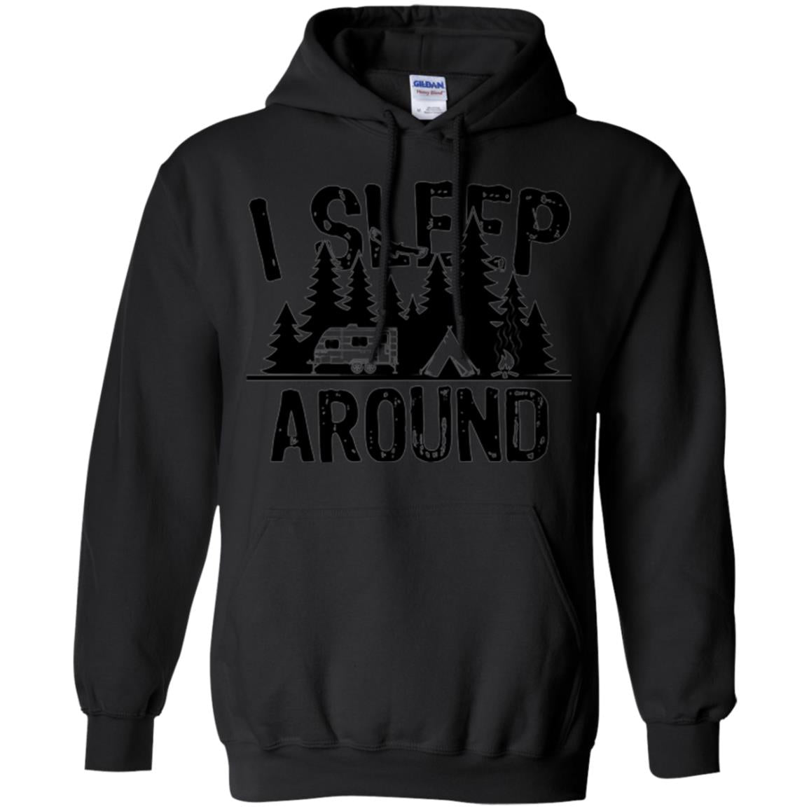 Funny Camping T-shirt I Sleep Around Black