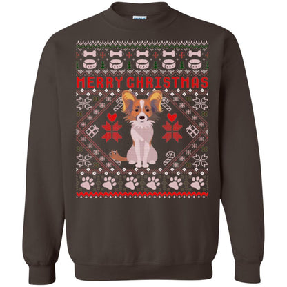 Dog Lover T-shirt Papillon Dog Merry Christmas Dark Chocolate