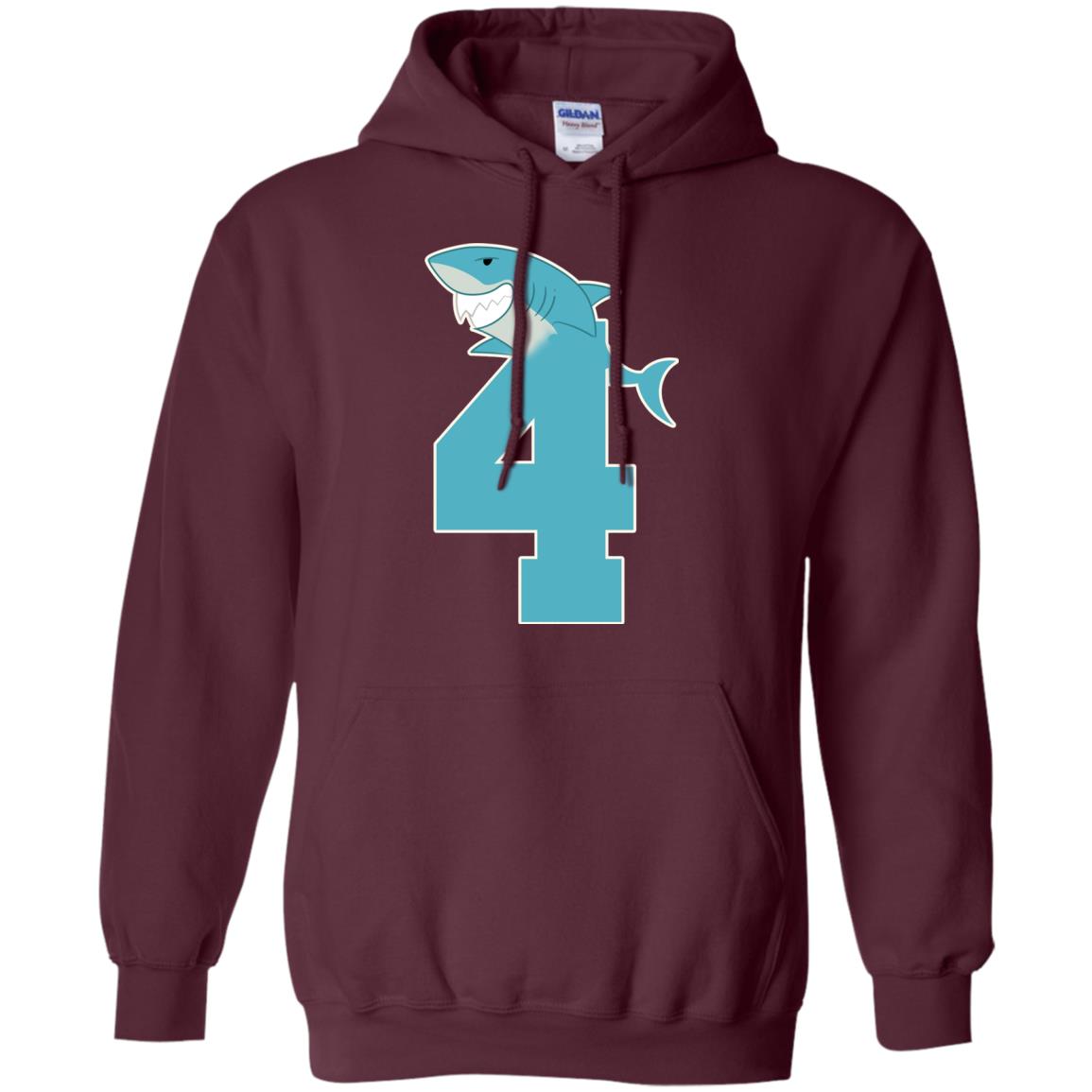 4th Birthday Shark Party Shirt Maroon