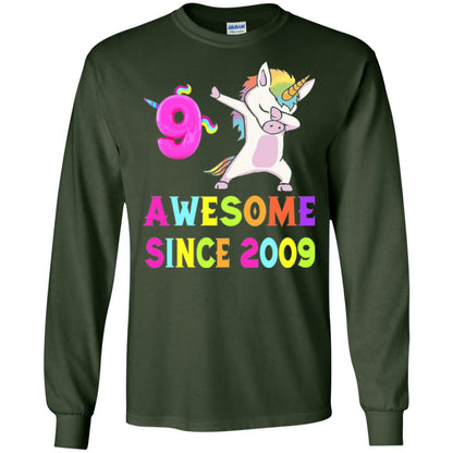 9th Birthday T-shirt Unicorn Dabbing Awesome Since 2009 Forest Green
