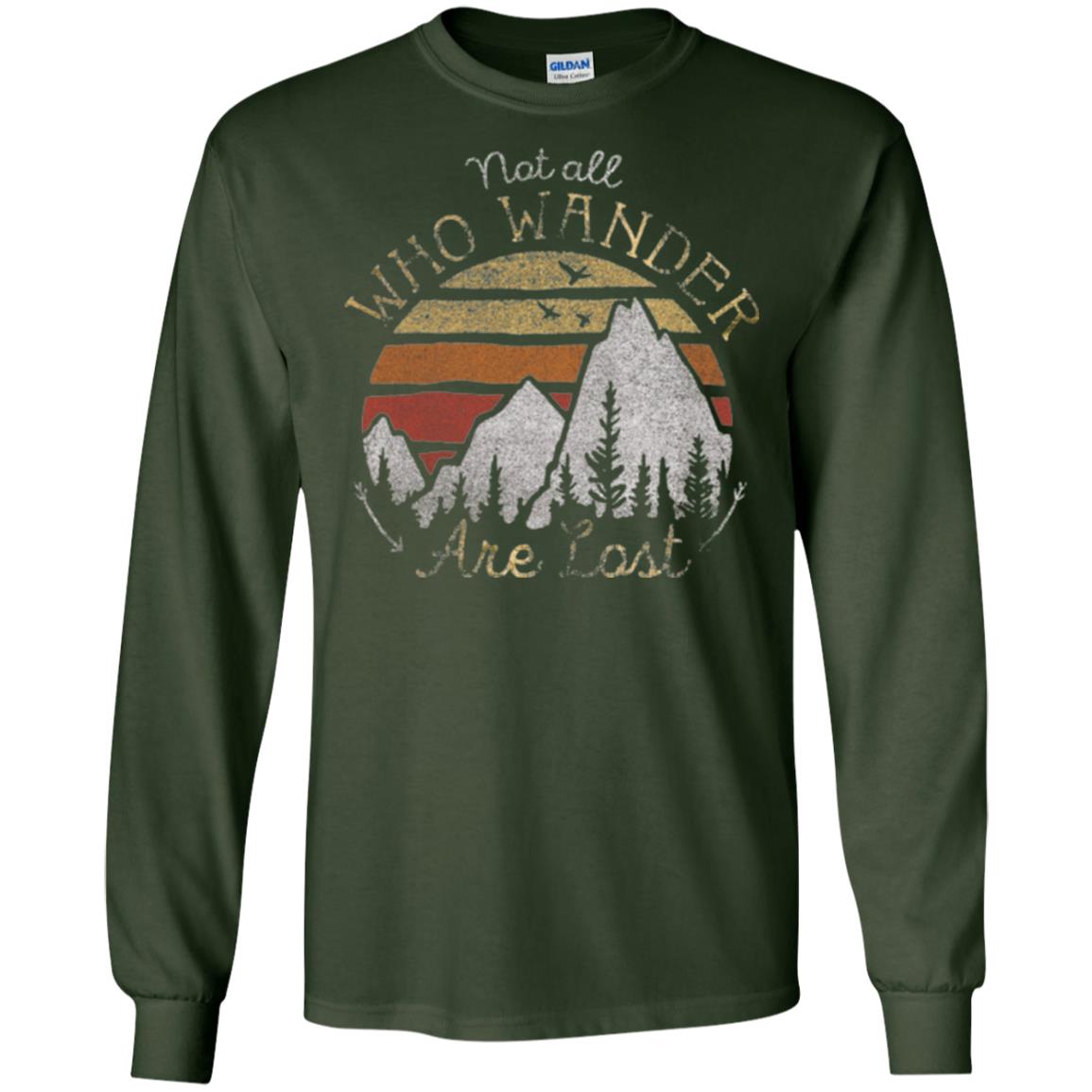 Gradient Mountain Gold T-shirt Not All Who Wander Are Lost Forest Green