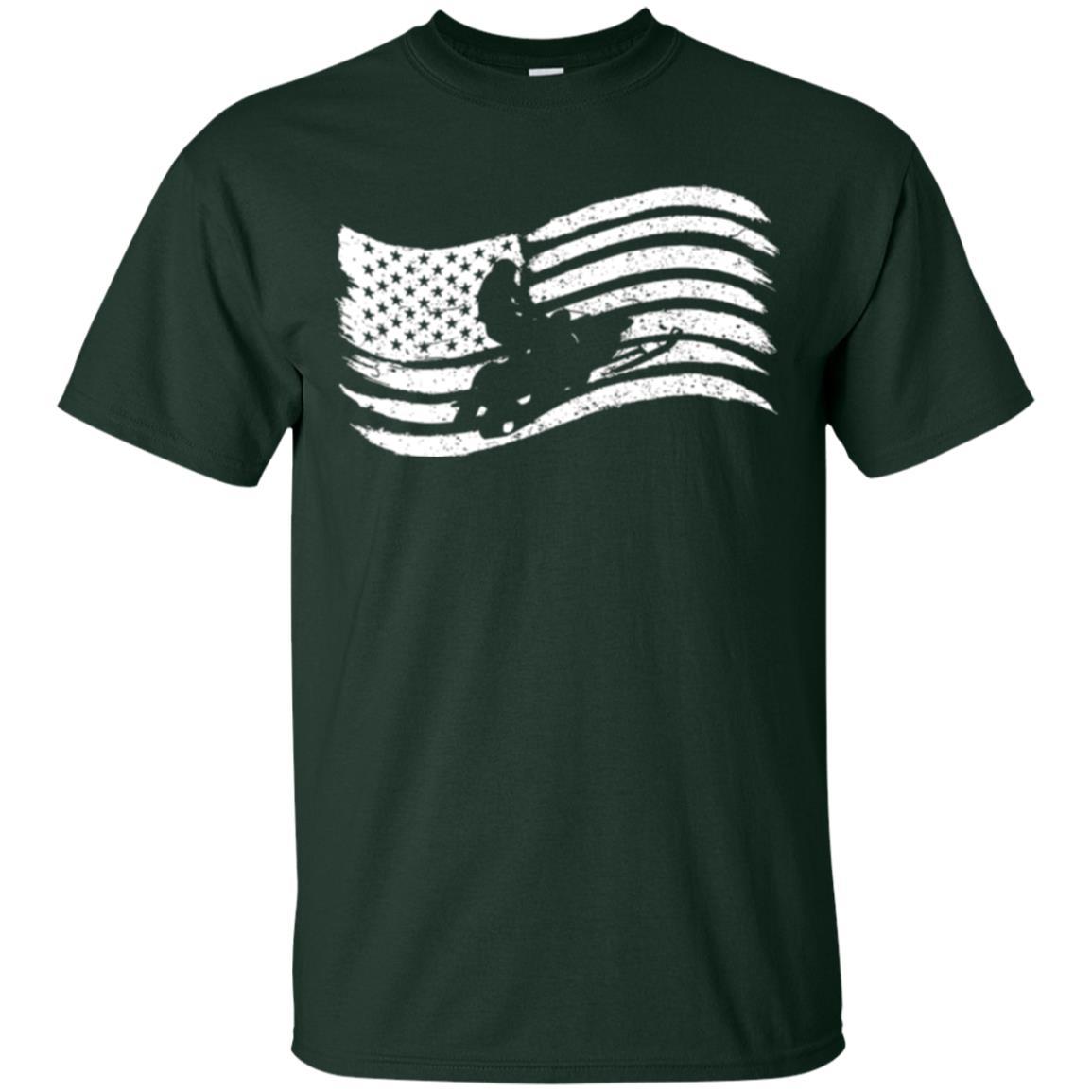Snowmobile Rider T-shirt American Flag Forest Green