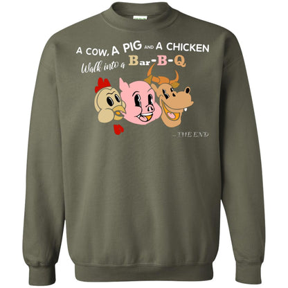 A Cow A Pig And A Chicken Walk Into A Bar-b-q The End Shirt Military Green