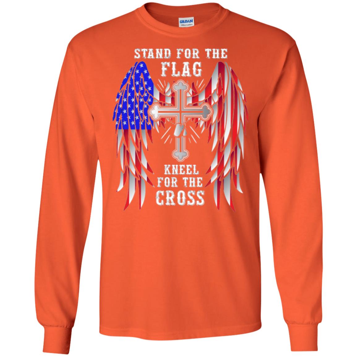 Christian T-shirt Stand For The Flag Kneel For The Cross Orange