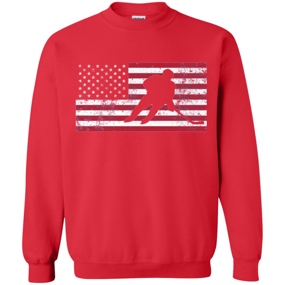 Hockey T-shirt American Flag Usa Patriotic Ice Skating Red