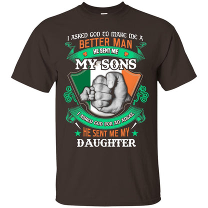 He Sent Me My Sons He Sent Me My Daughter Saint Patrick's Day Shirt For Dad Dark Chocolate