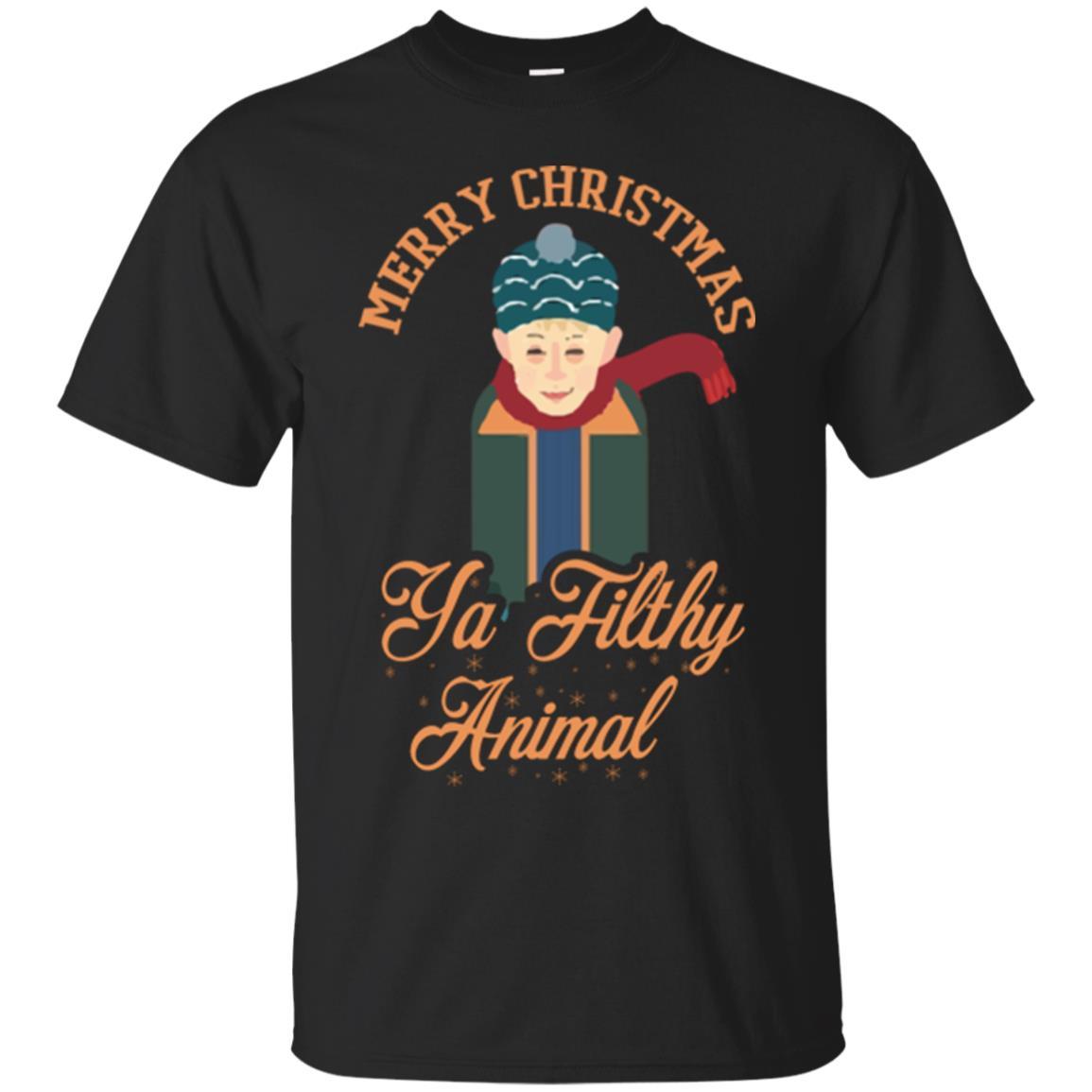 Christmas T-shirt Merry Christmas Ya Filthy Animal Black