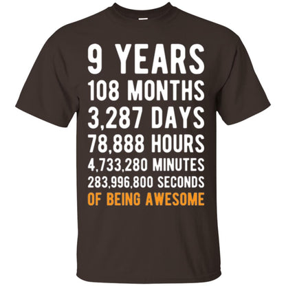 9th Birthday T-shirt 9 Years Old Being Awesome Dark Chocolate