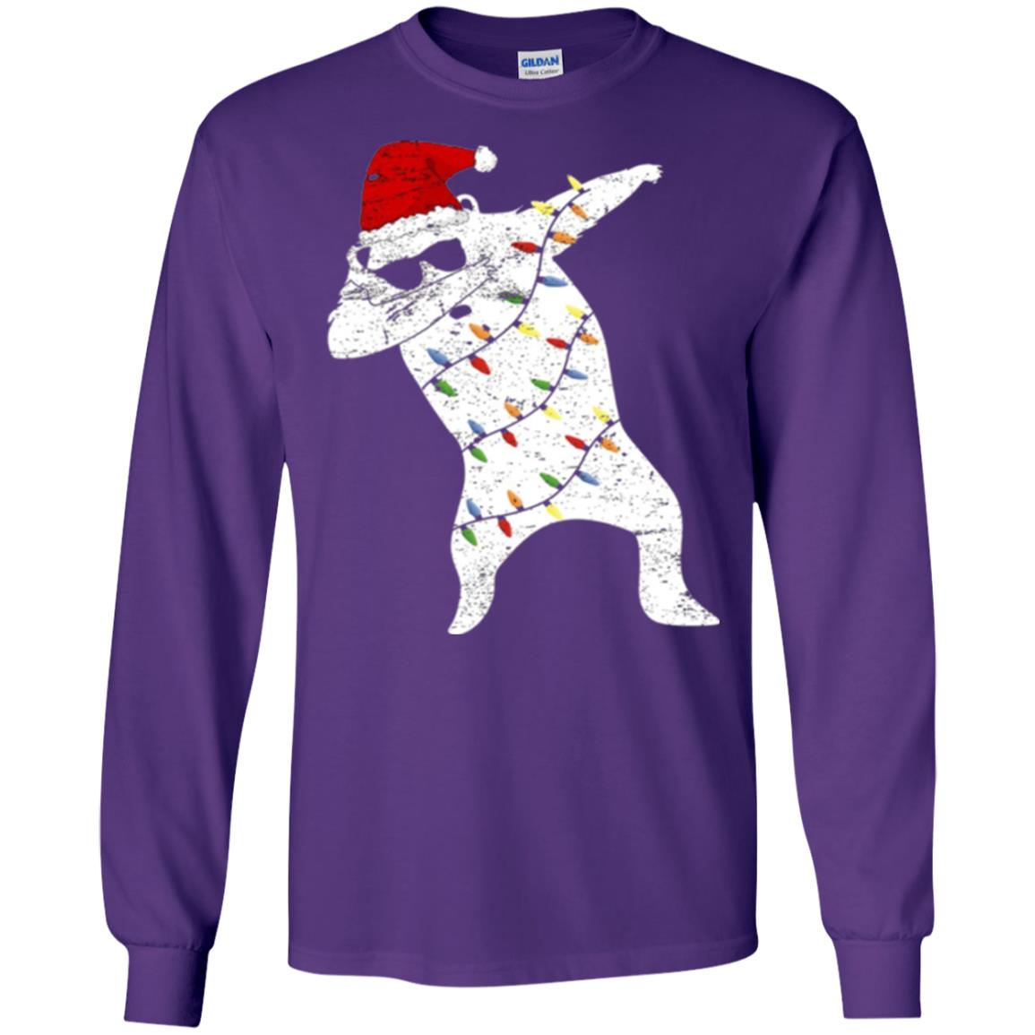 Christmas T-shirt Santa Bear Dabbing Lights Sunglasses Purple