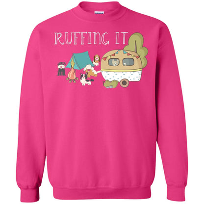 Ruffing It Camping With Dogs Camper T-shirt Heliconia