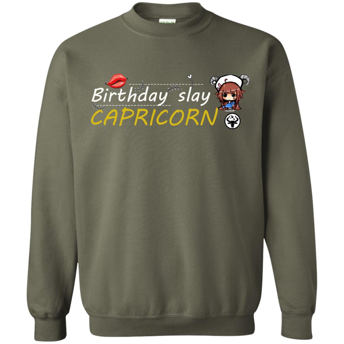 Cute Capricorn Girl Birthday Lip Slay T-shirt Military Green