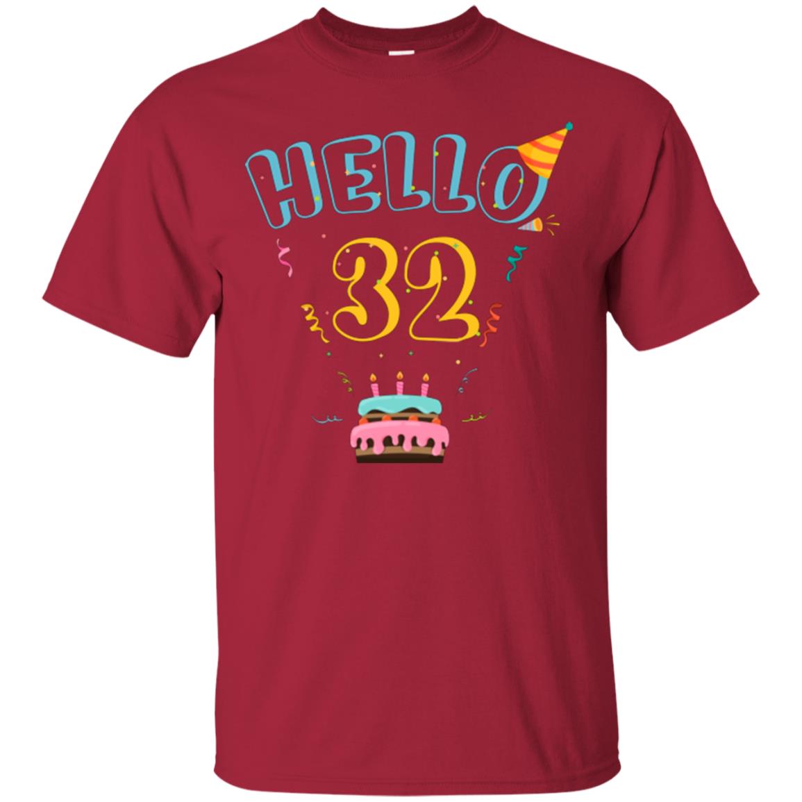Hello 32 Thirty Two 32th 1986s Birthday Gift Shirt Cardinal