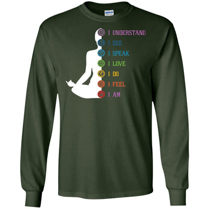 Chakra Meditation Yoga T-shirt I Speak I Love I Do I Feel I Am Forest Green