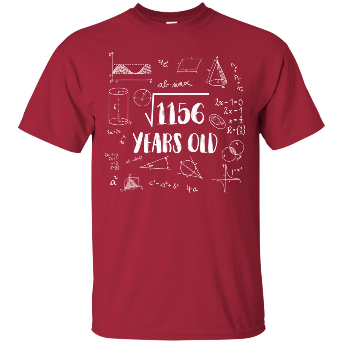 Square Root Of 1156 34th Birthday 34 Years Old Math T-shirt Cardinal