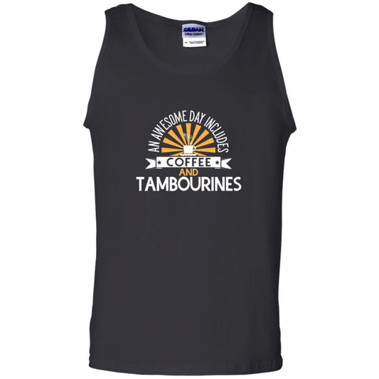 Tambourines T-shirt An Awesome Day Includes Coffee And Tambourines Black