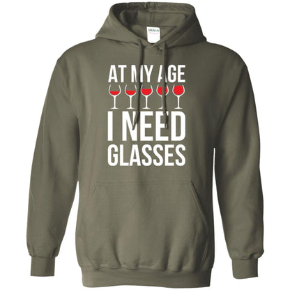 Wine Lovers T-shirt At My Age I Need Wine Glasses Military Green