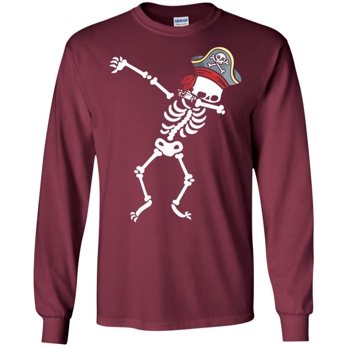 Dabbing Skeleton With Pirates Hat T-shirt Maroon
