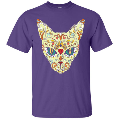 Cat Sugar Skull Design T-shirt Purple