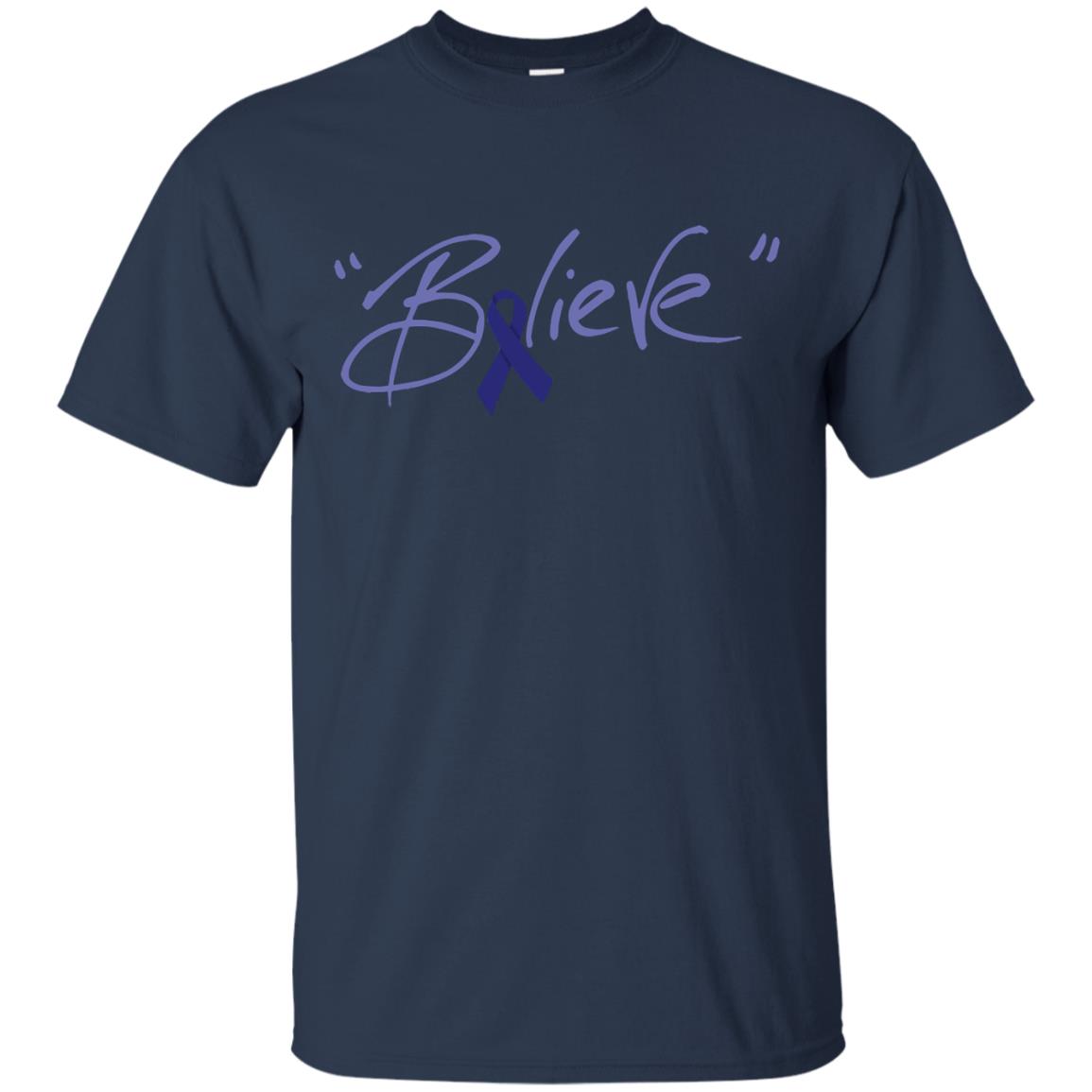 Colon Cancer Awareness Shirt Dark Blue Ribbon Believe Navy