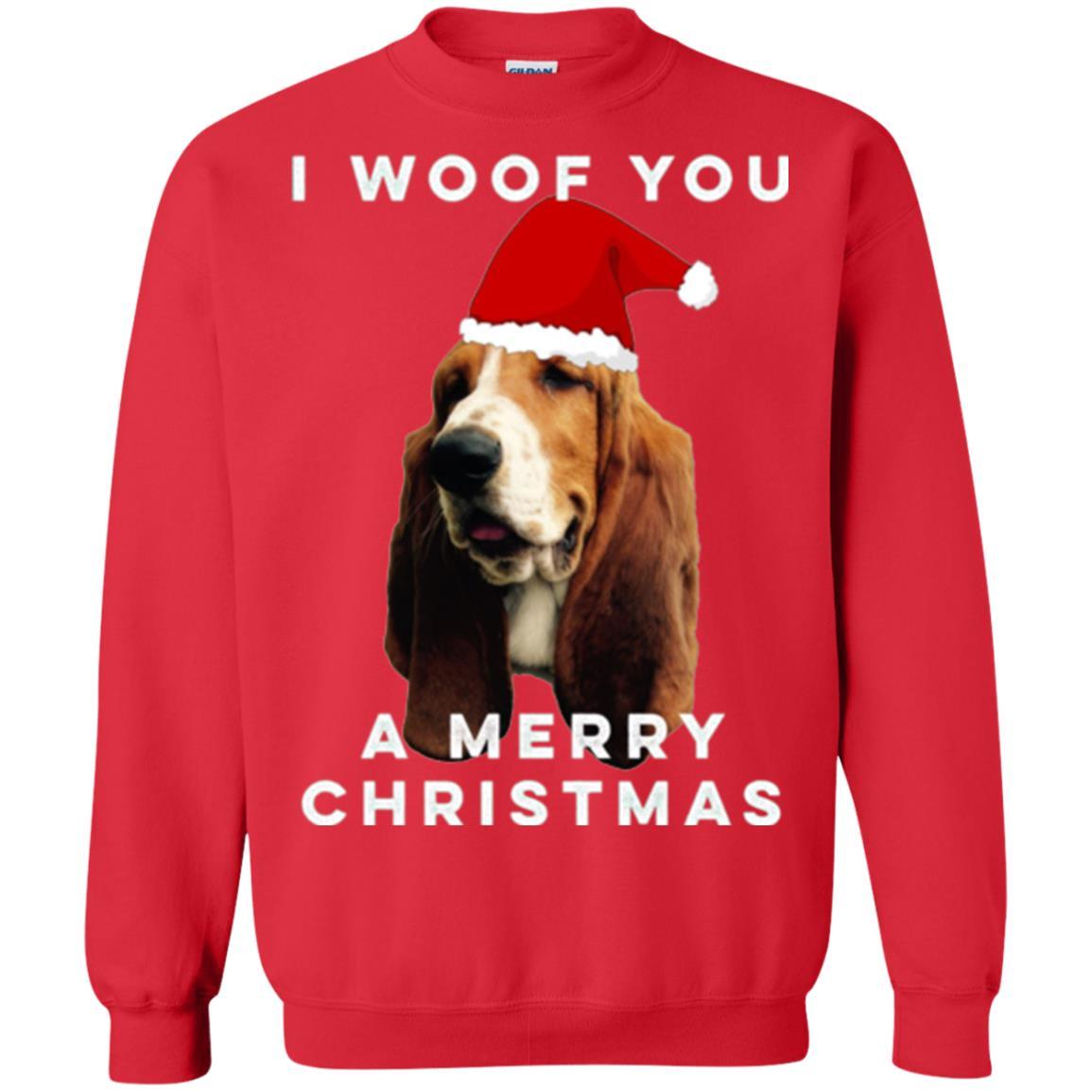 Basset Hound T-shirt I Woof You A Merry Christmas Red
