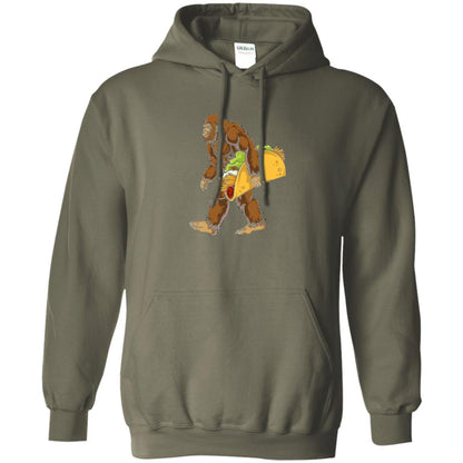Camping T-shirt Bigfoot Sasquatch Carrying Taco Military Green