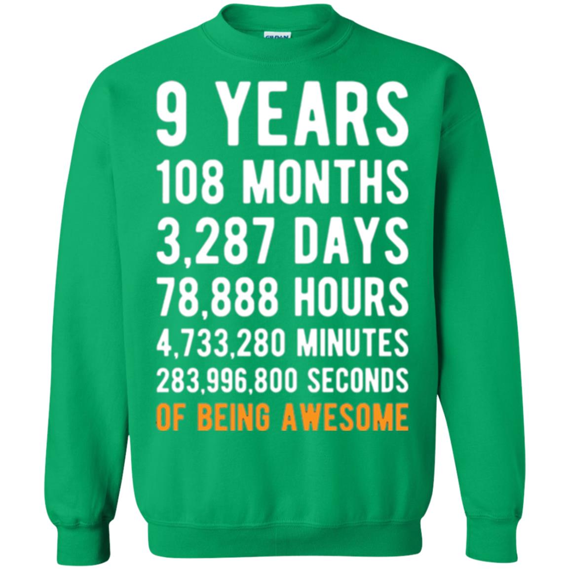 9th Birthday T-shirt 9 Years Old Being Awesome Irish Green