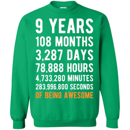9th Birthday T-shirt 9 Years Old Being Awesome Irish Green