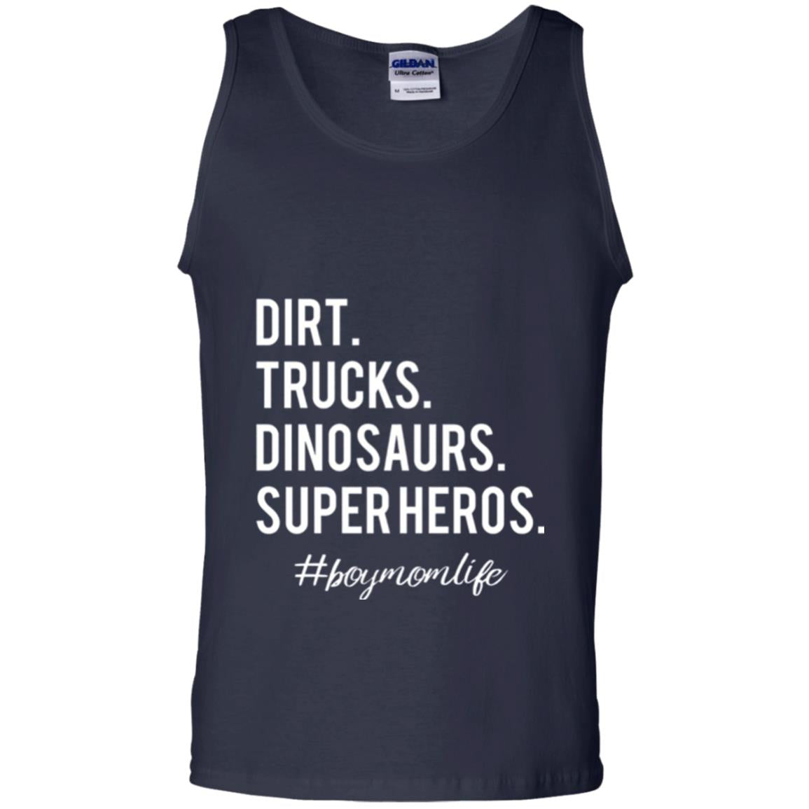 Dirt Trucks Dinosaurs Super Heros #boymomlife Mommy T-shirt Navy