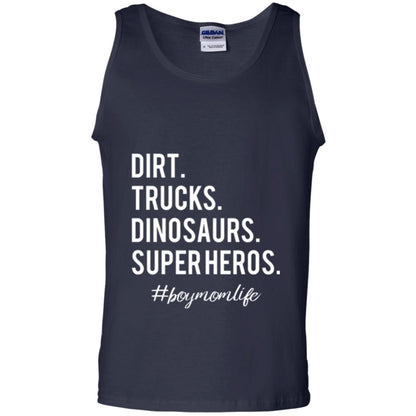 Dirt Trucks Dinosaurs Super Heros #boymomlife Mommy T-shirt Navy