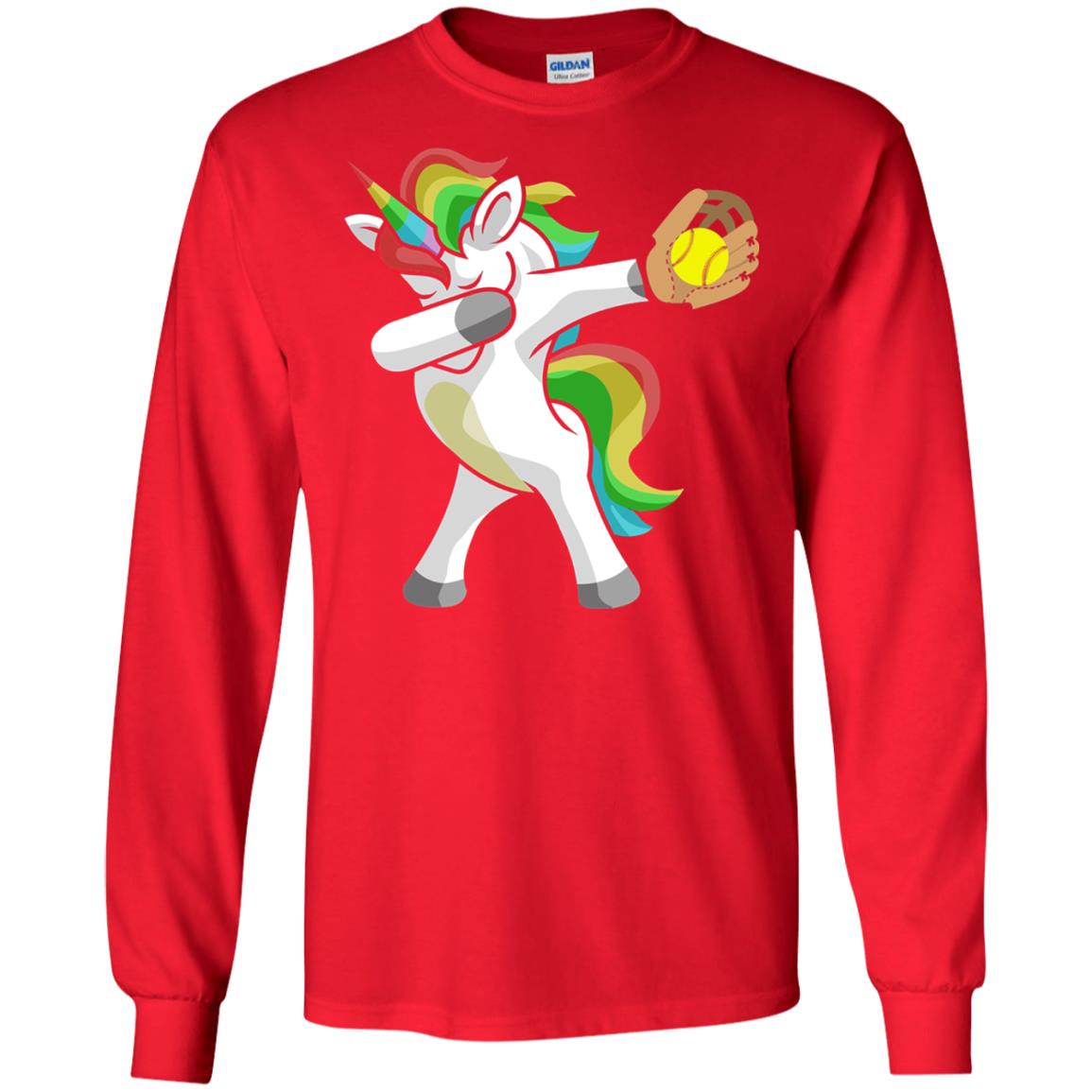 Dabbing Unicorn Softball T-shirt Funny Dabbing Red