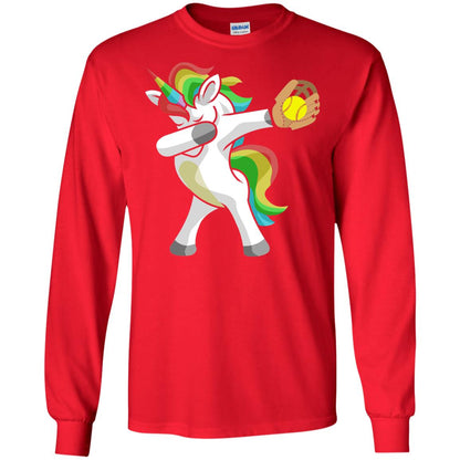 Dabbing Unicorn Softball T-shirt Funny Dabbing Red