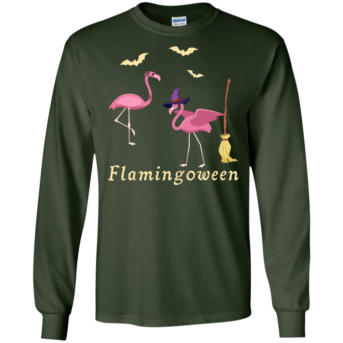 Flamingoween Flamingo Wicth Ride Stick Funny Quote On Haloween Gift Shirt Forest Green