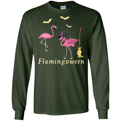 Flamingoween Flamingo Wicth Ride Stick Funny Quote On Haloween Gift Shirt Forest Green