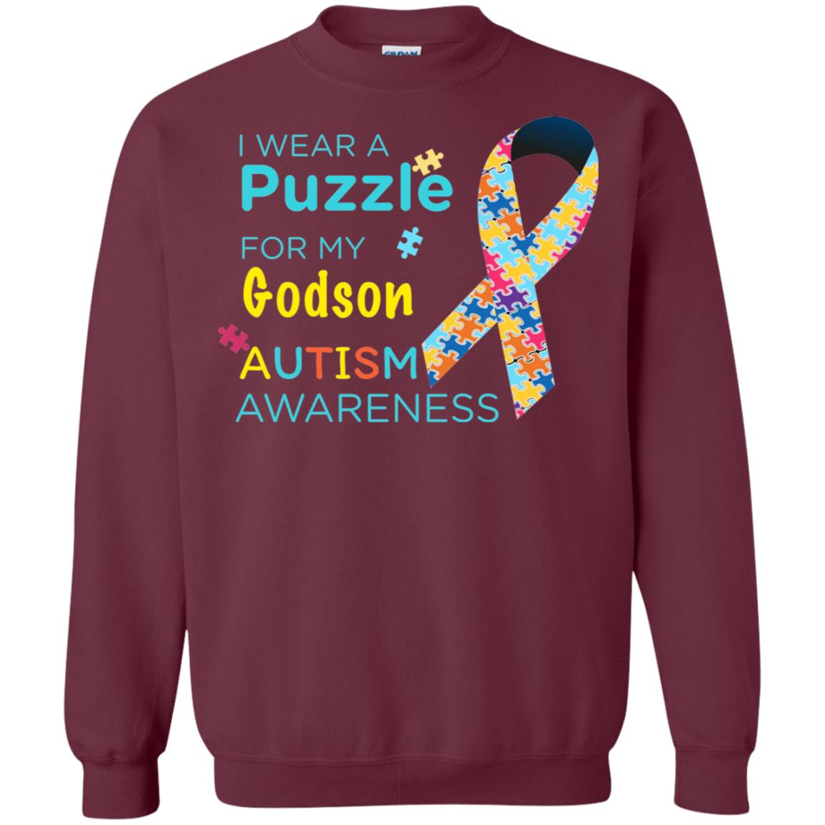 I Wear Puzzle For My Godson Autism Awareness Shirt Maroon
