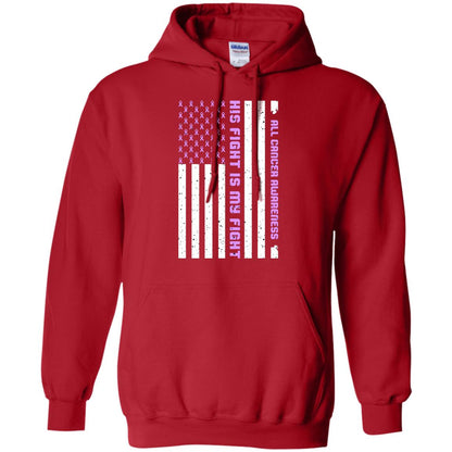 All Cancer Awareness His Fight Is My Fight Lavender Ribbon Stars Flag Of Usa Shirt Red