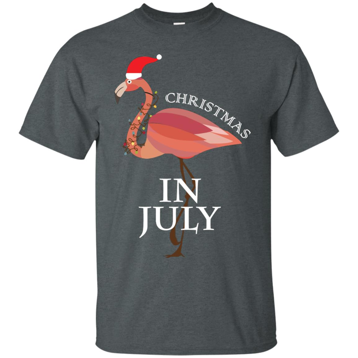 Flamingo With Santa_s Hat Christmas In July Xmas In Summer Shirt Dark Heather