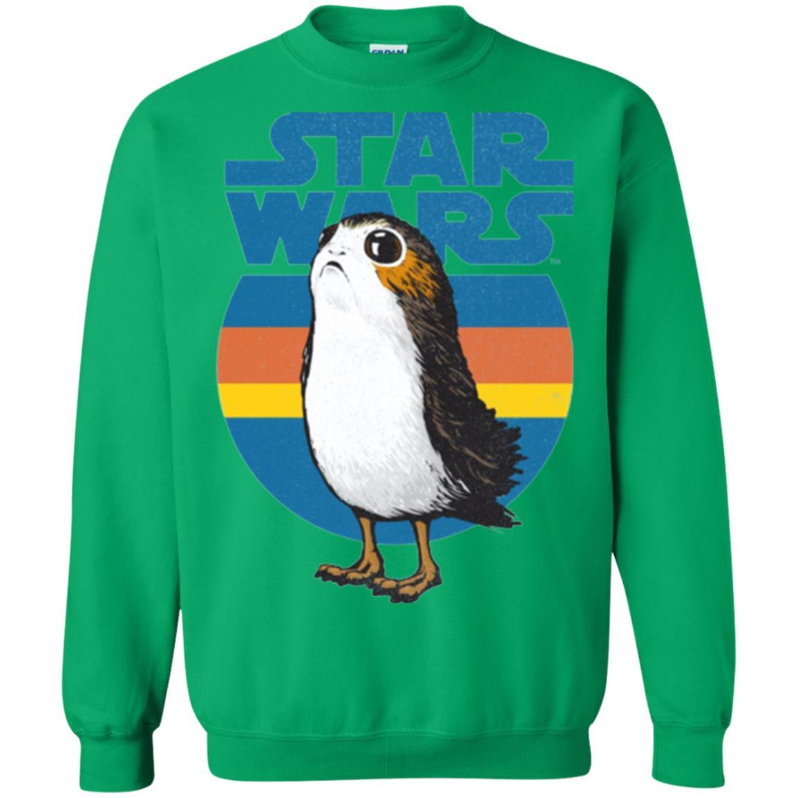 Film T-shirt Star Wars Last Jedi Porg Retro Stripes Logo Graphic Irish Green