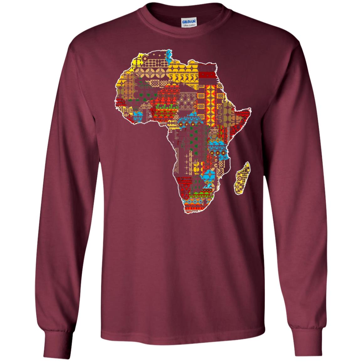 African Pride Traditional Ethnic Pattern Africa Map Shirt Maroon