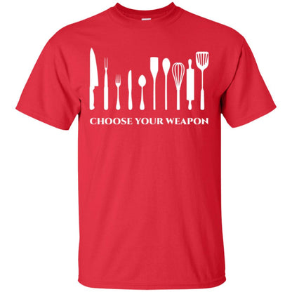 Chef Kitchen Cutlery T-shirt Choose Your Weapon Red