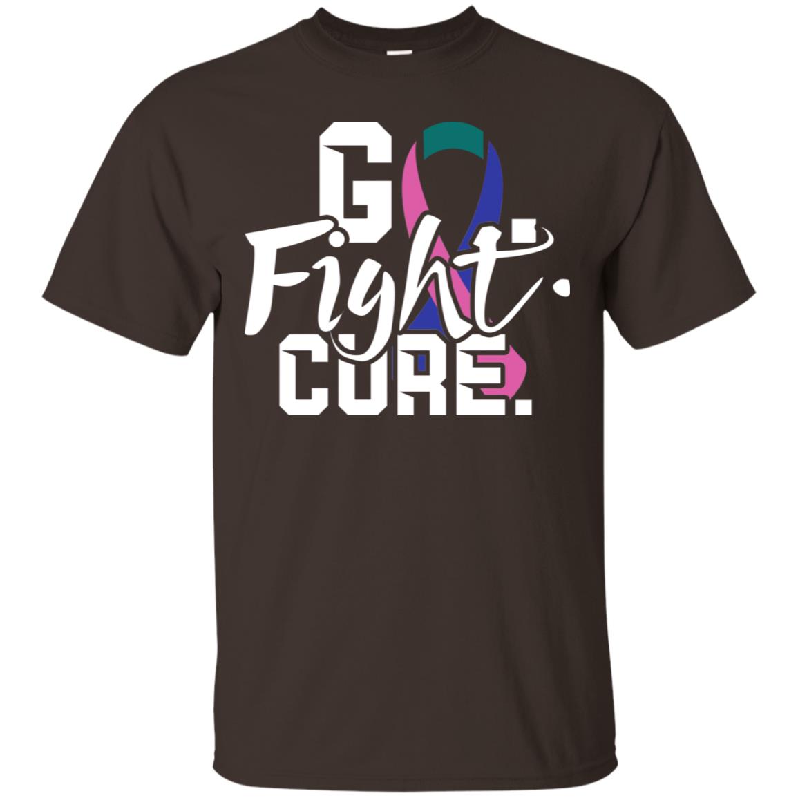 Thyroid Awareness Go Fight Cure Teal Pink Blue Ribbon Shirt Dark Chocolate