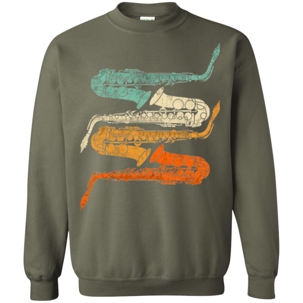 Saxophonist T-shirt Vintage Retro 70s Saxophone Military Green