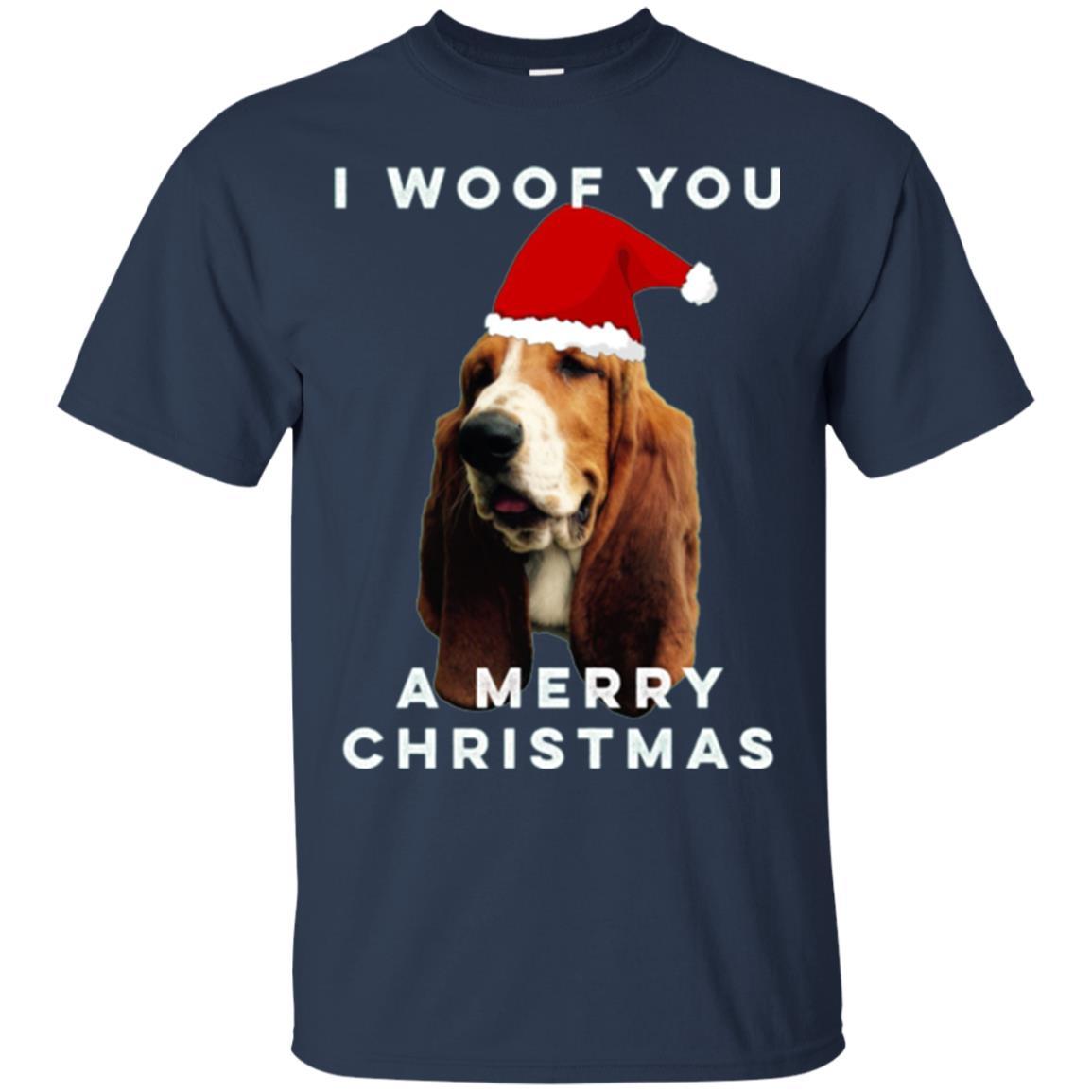Basset Hound T-shirt I Woof You A Merry Christmas Navy