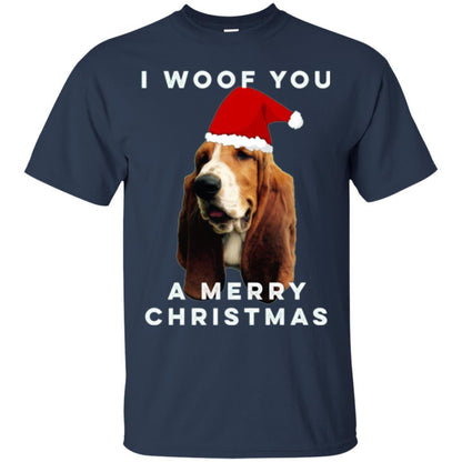 Basset Hound T-shirt I Woof You A Merry Christmas Navy