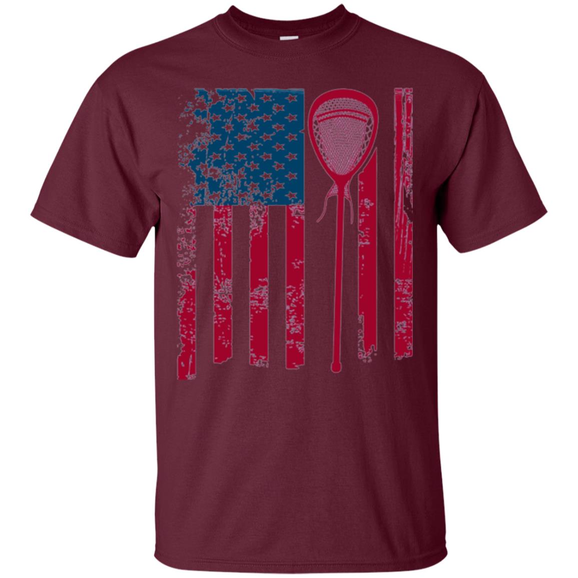 Lacrosse Player T-shirt Lacrosse American Flag Stick Maroon