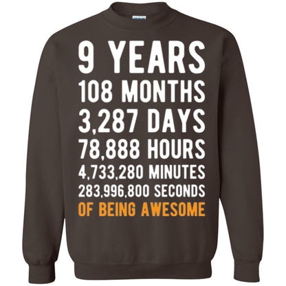 9th Birthday T-shirt 9 Years Old Being Awesome Dark Chocolate