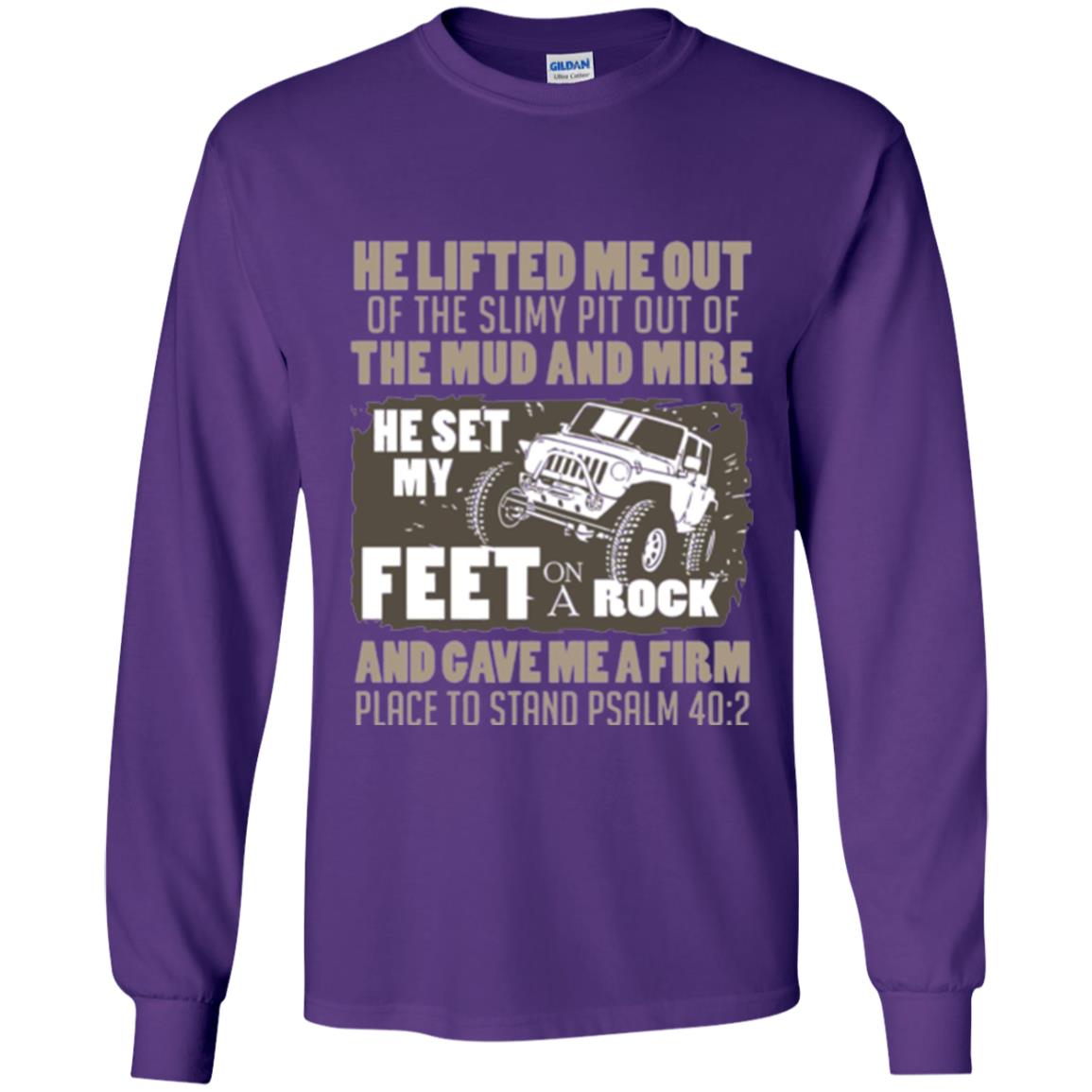 Christian T-shirt He Set My Feet On A Rock He Is My Jeep Purple